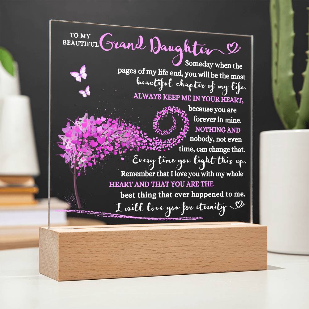 TO MY BEAUTIFUL GRAND DAUGHTER KEEPSAKE LED NIGHT LIGHT UP LAMP ACRYLIC PLAQUE