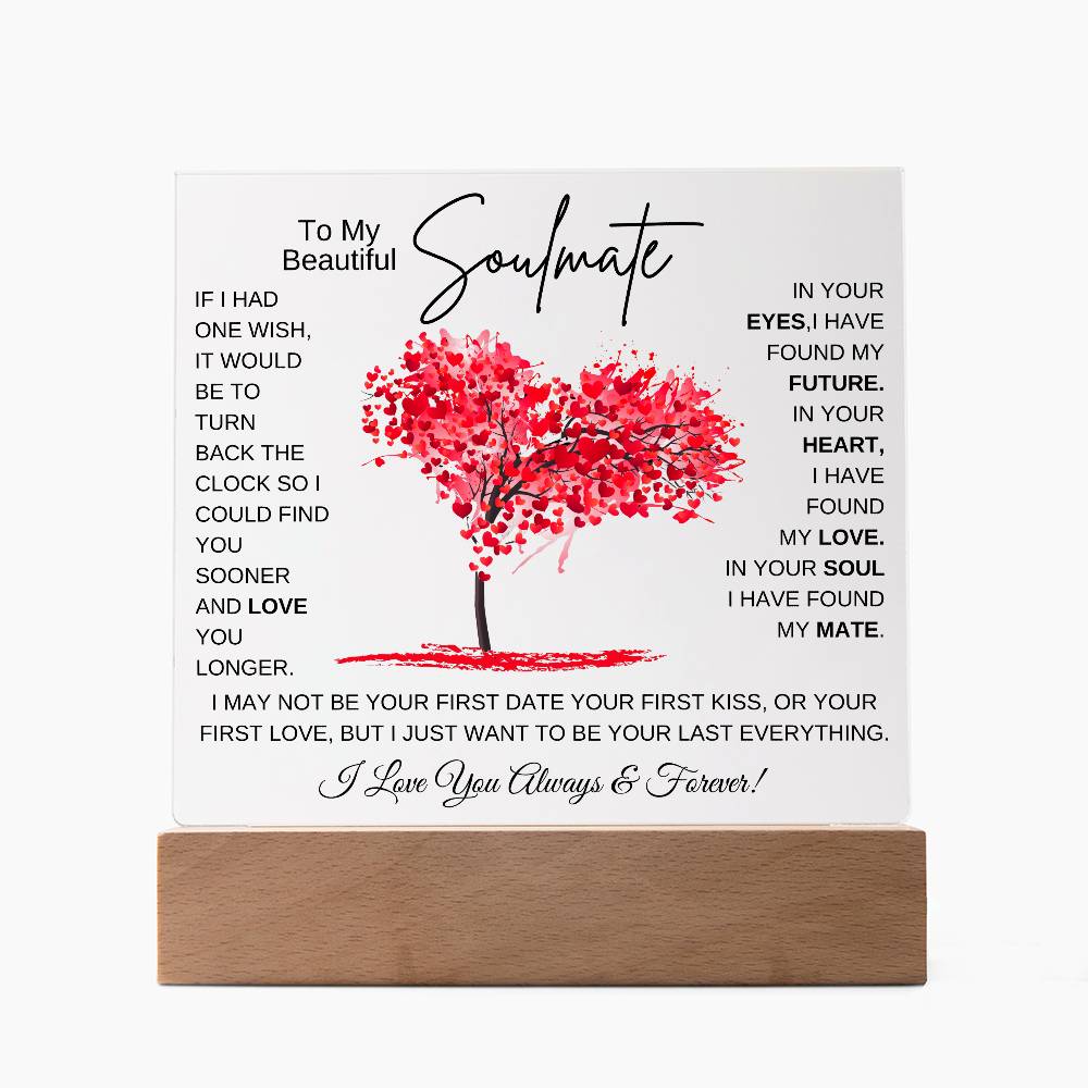 TO MY SOULMATE LED NIGHT LIGHT UP LAMP ACRYLIC PLAQUE