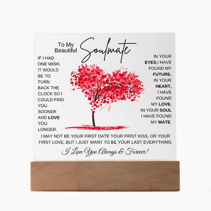 TO MY SOULMATE LED NIGHT LIGHT UP LAMP ACRYLIC PLAQUE