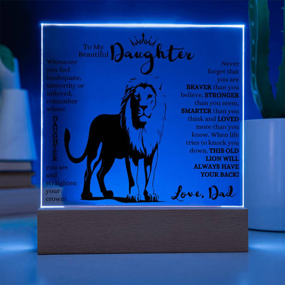 TO MY BEAUTIFUL DAUGHTER THIS OLD LION LED NIGHT LIGHT UP LAMP ACRYLIC PLAQUE