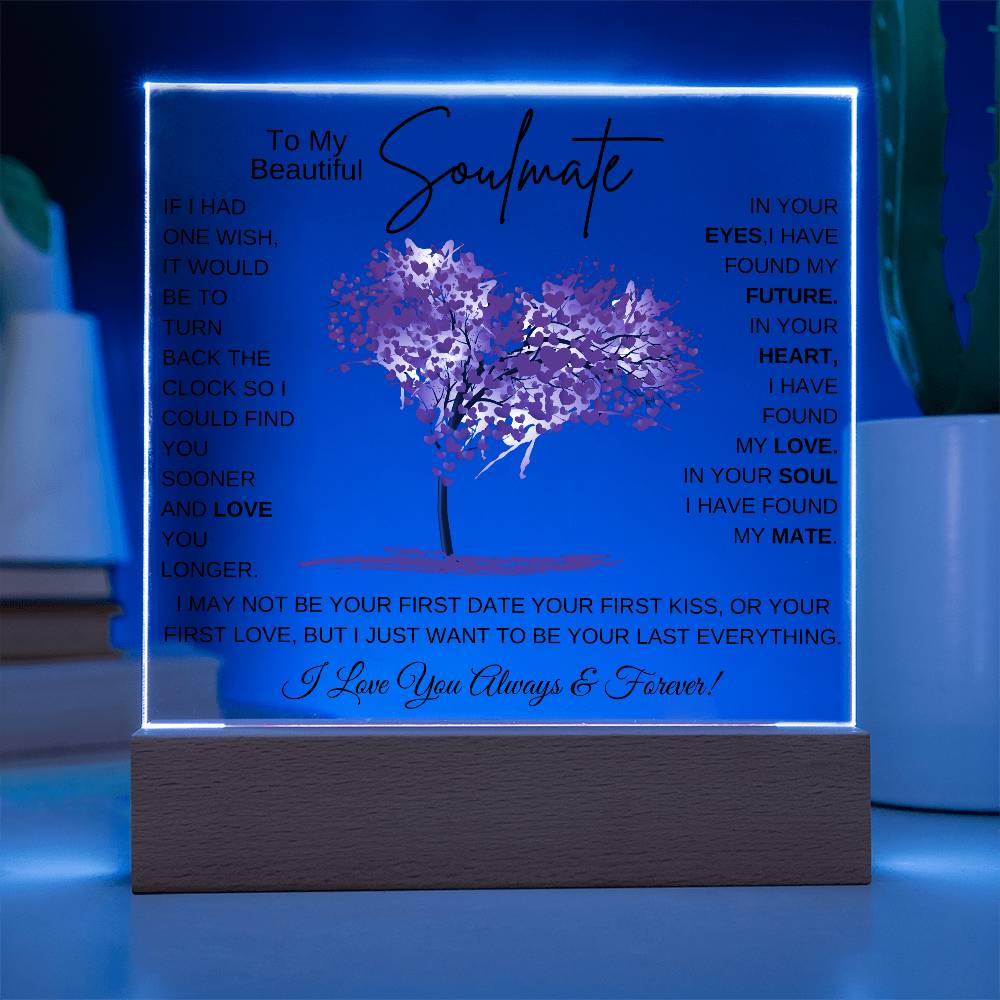 TO MY SOULMATE LED NIGHT LIGHT UP LAMP ACRYLIC PLAQUE