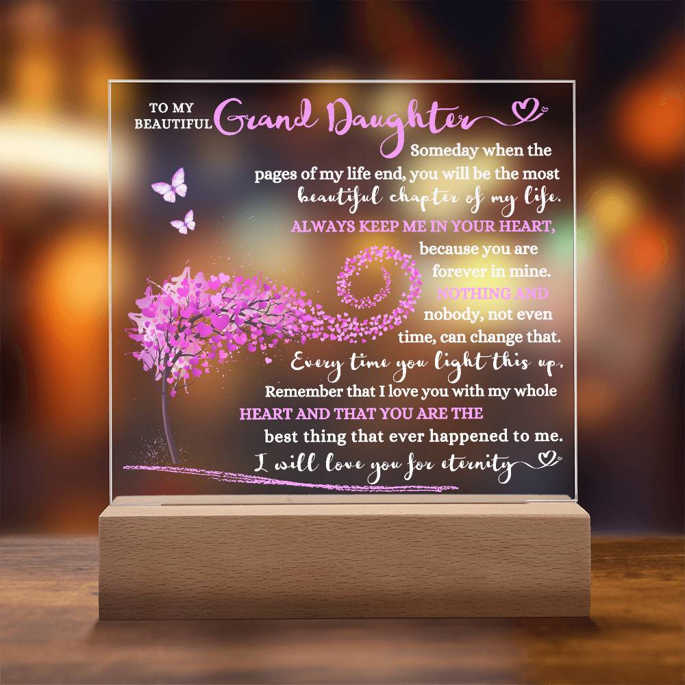 TO MY BEAUTIFUL GRAND DAUGHTER KEEPSAKE LED NIGHT LIGHT UP LAMP ACRYLIC PLAQUE