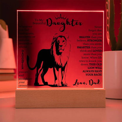 TO MY BEAUTIFUL DAUGHTER THIS OLD LION LED NIGHT LIGHT UP LAMP ACRYLIC PLAQUE