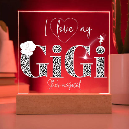 I LOVE MY GIGI SHE'S MAGICAL ACRYLIC LED NIGHT LIGHT PLAQUE LEOPARD PRINT