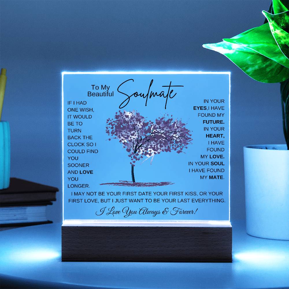 TO MY SOULMATE LED NIGHT LIGHT UP LAMP ACRYLIC PLAQUE
