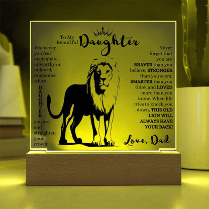 TO MY BEAUTIFUL DAUGHTER THIS OLD LION LED NIGHT LIGHT UP LAMP ACRYLIC PLAQUE