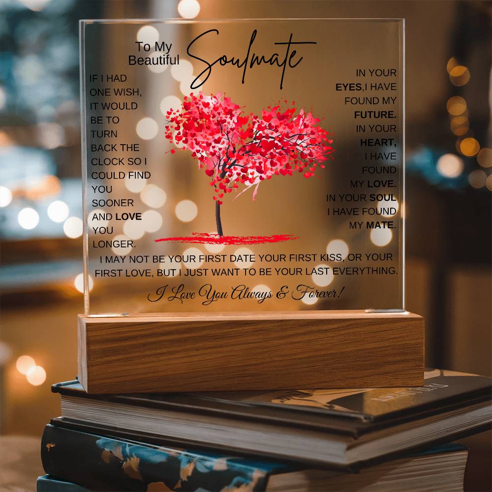 TO MY SOULMATE LED NIGHT LIGHT UP LAMP ACRYLIC PLAQUE