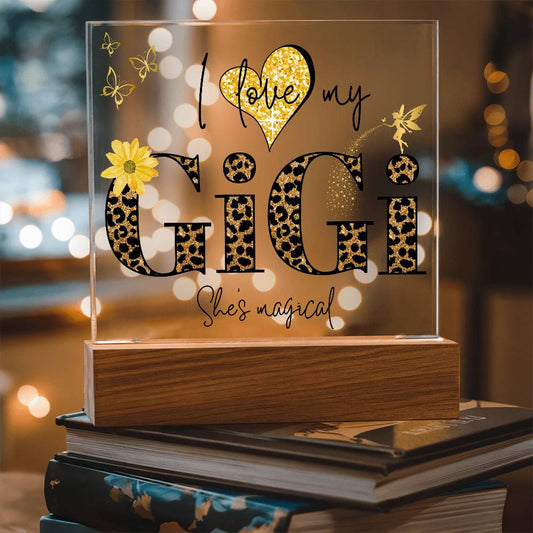 I LOVE MY GIGI SHE'S MAGICAL ACRYLIC LED NIGHT LIGHT PLAQUE LEOPARD PRINT