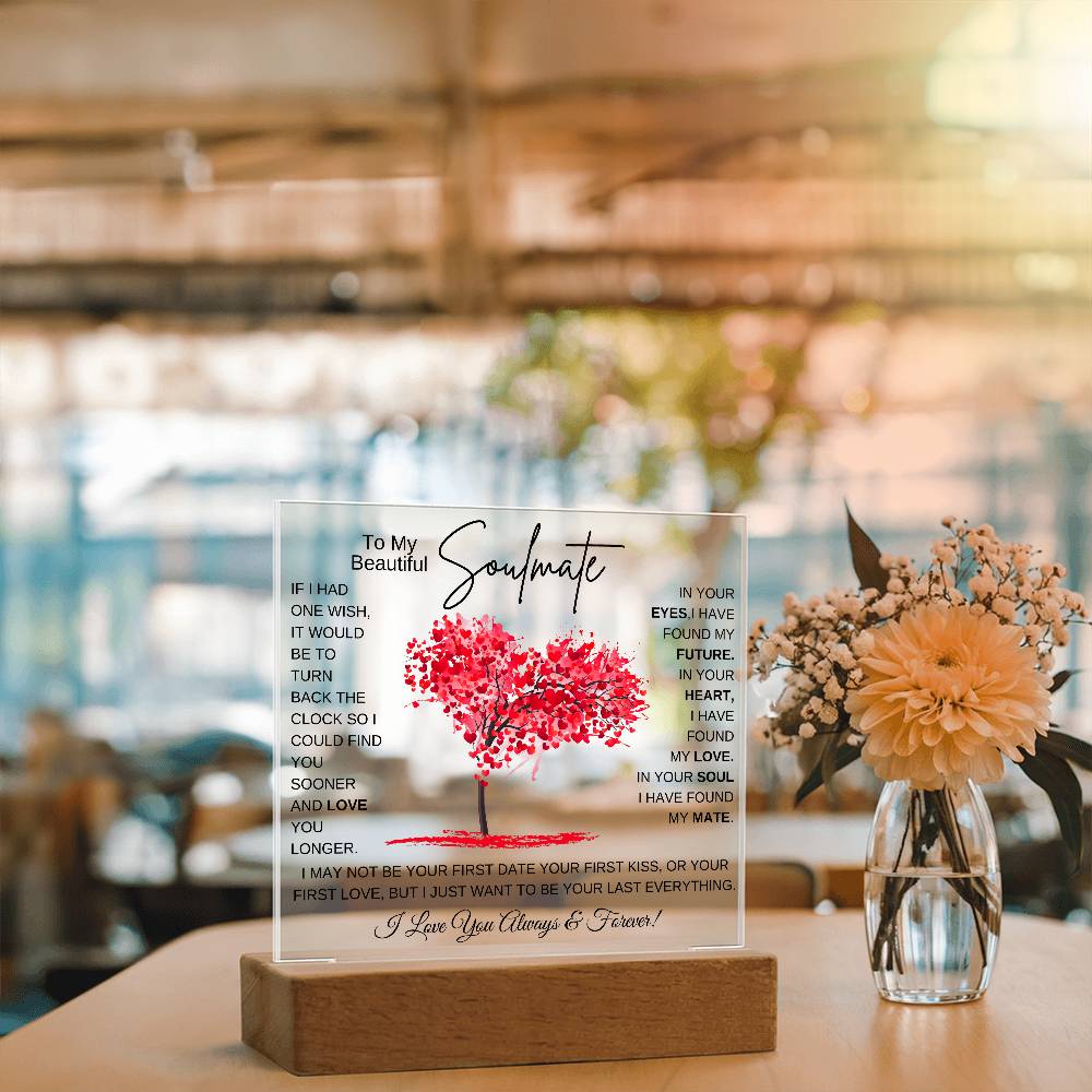 TO MY SOULMATE LED NIGHT LIGHT UP LAMP ACRYLIC PLAQUE