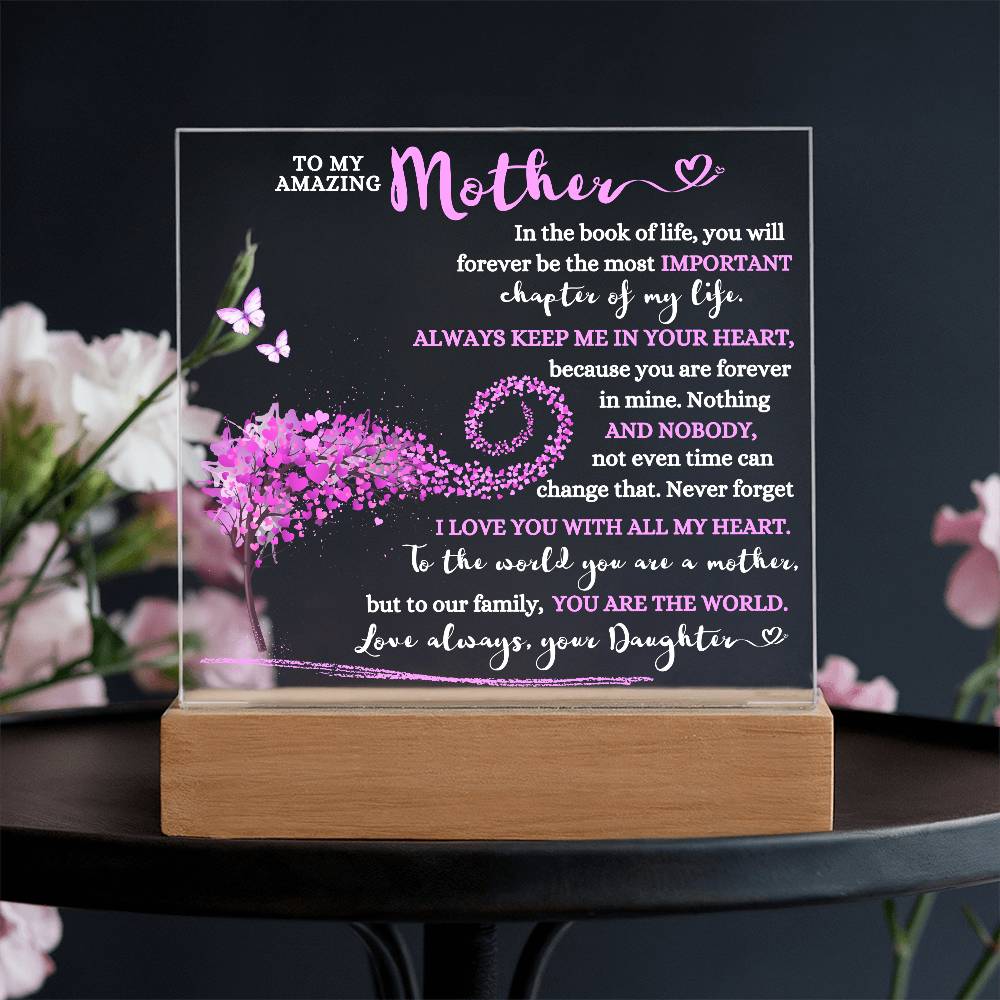 TO MY AMAZING MOTHER KEEPSAKE LED NIGHT LIGHT UP LAMP ACRYLIC PLAQUE GIFT