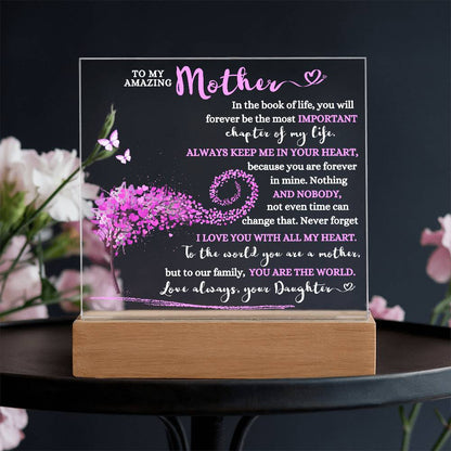 TO MY AMAZING MOTHER KEEPSAKE LED NIGHT LIGHT UP LAMP ACRYLIC PLAQUE GIFT