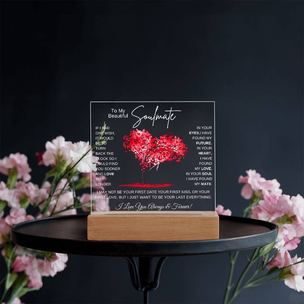 TO MY SOULMATE LED NIGHT LIGHT UP LAMP ACRYLIC PLAQUE